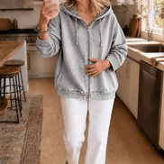 Women's Washed Relaxed Zip-Up Hoodie Jacket with Lined Hood