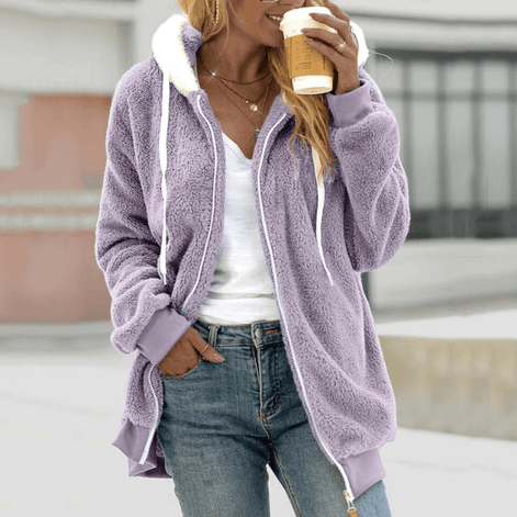 Wendy Oversized Zip-Up Fleece Hoodie with Sherpa Lined Hood