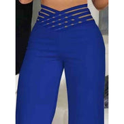 Women's High-Waisted Palazzo Pants with Crossover Waistband