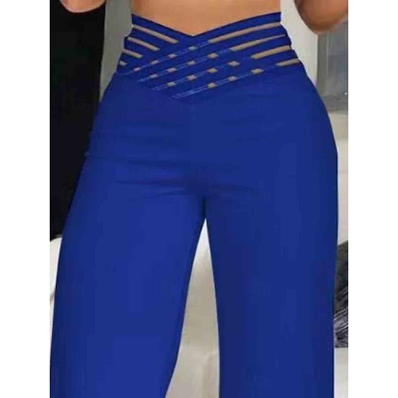 Women's High-Waisted Palazzo Pants with Crossover Waistband