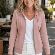 Women's Ribbed Zip-Up Hooded Cardigan with Drawstring Hood