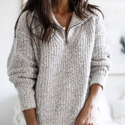 Women's Half-Zip Textured Knitted Jumper with Stand Collar