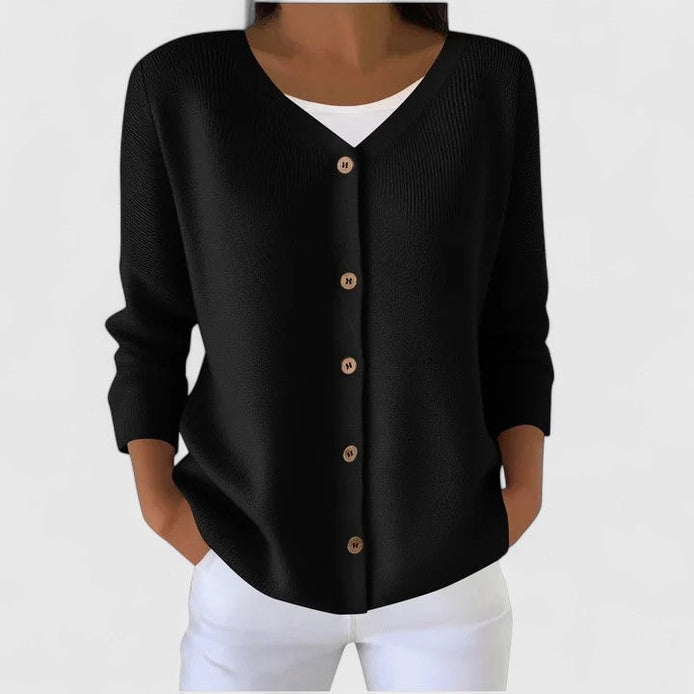 Wena Button-Front Women's Knitted Cardigan with Hooded V-Neck