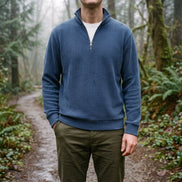 Leone Ribbed Quarter-Zip Knit Pullover