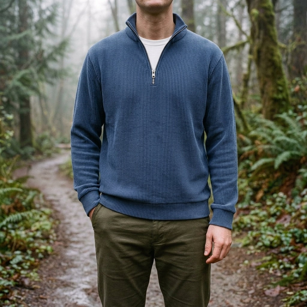 Leone Ribbed Quarter-Zip Knit Pullover