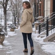 Midluna Adjustable Waist Mid-Length Hooded Winter Parka for Women