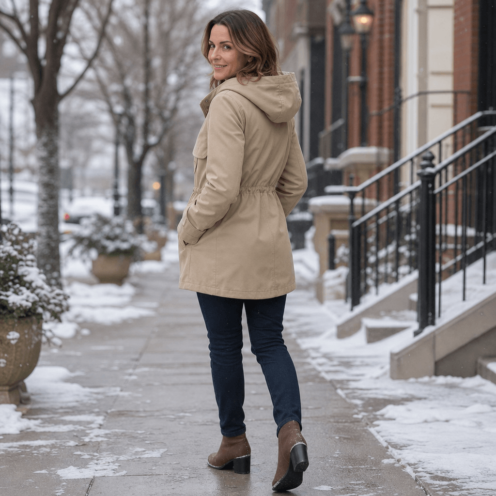 Midluna Adjustable Waist Mid-Length Hooded Winter Parka for Women