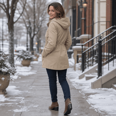 Midluna Adjustable Waist Mid-Length Hooded Winter Parka for Women