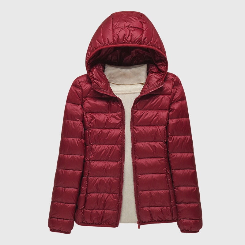 Janey Wrap-Front Quilted Puffer Jacket with Hood for Women
