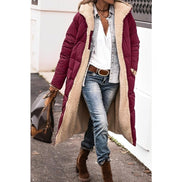 Women's Long Polyester Coat with Teddy Fleece Lining and Hood