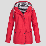 Women's Waterproof Hooded Rain Jacket with Zip Front and Snap Button Pockets