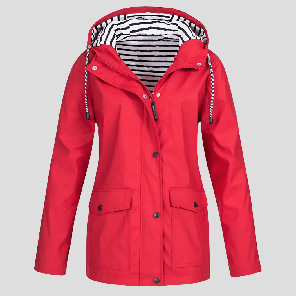 Women's Waterproof Hooded Rain Jacket with Zip Front and Snap Button Pockets