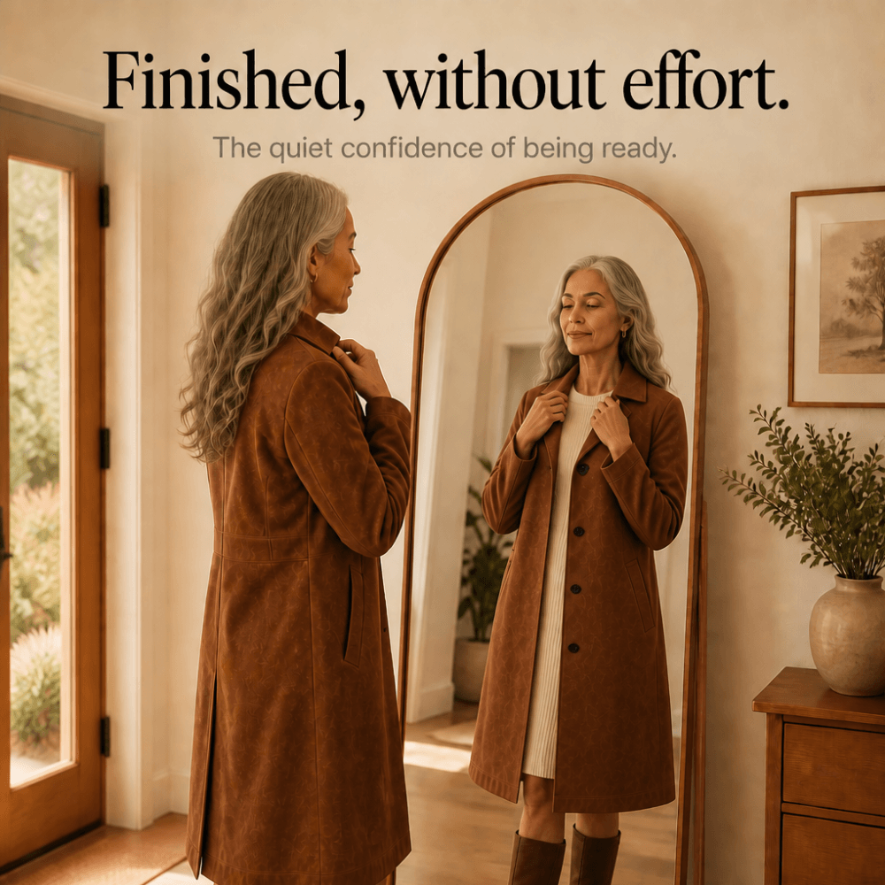 Women's Long Suede-Effect Button-Front Coat with Clean Vertical Line