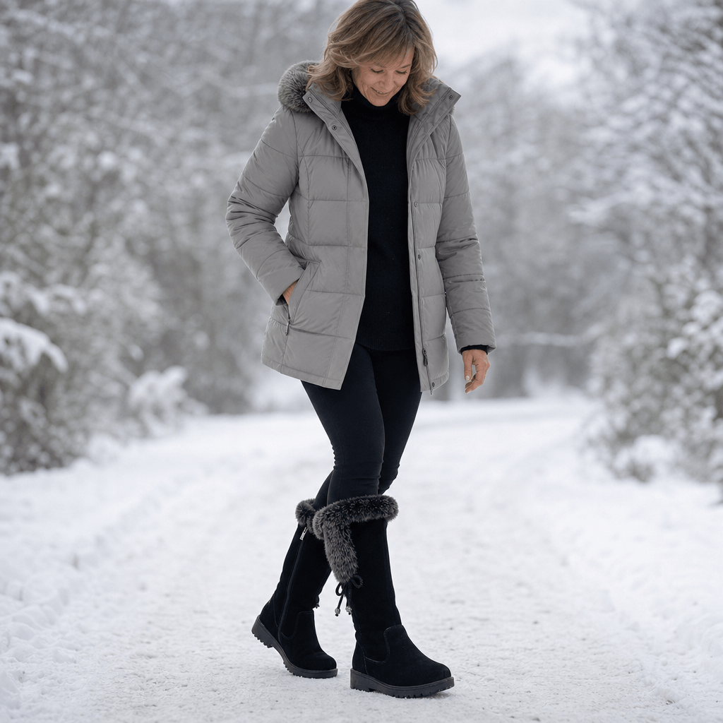 Calvera Fleece-Lined Suede Mid-Calf Winter Boots with Side Zip for Women
