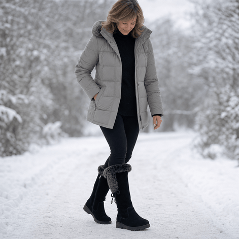Calvera Fleece-Lined Suede Mid-Calf Winter Boots with Side Zip for Women
