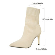 Women's Ribbed Knit Ankle Boots with Pointed Toe and Stiletto Heel