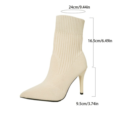 Women's Ribbed Knit Ankle Boots with Pointed Toe and Stiletto Heel