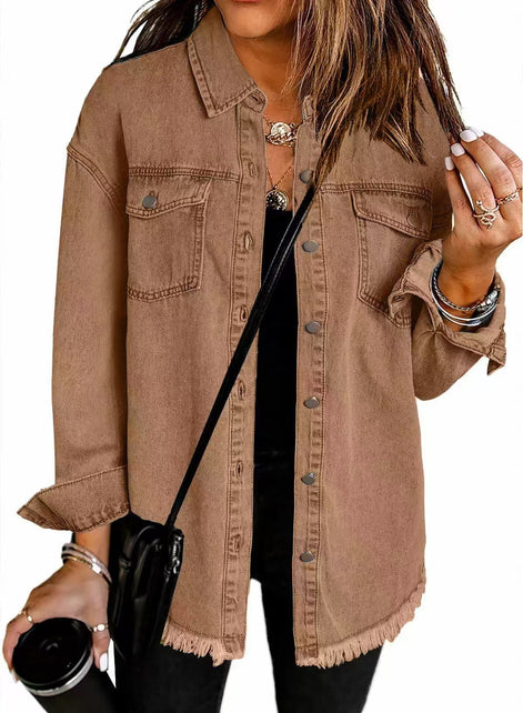 Wilda Denim Button-Through Oversized Longline Jacket for Women
