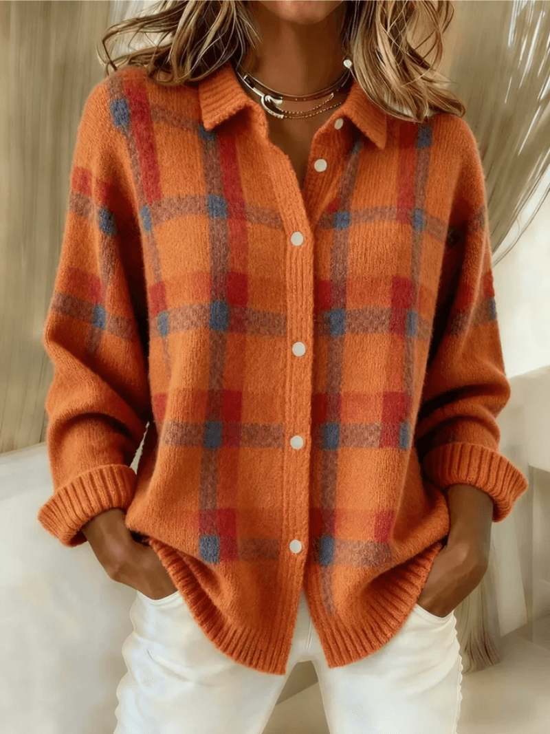 Esmeralda Plaid Cotton Flannel Button-Up Long Sleeve Blouse for Women
