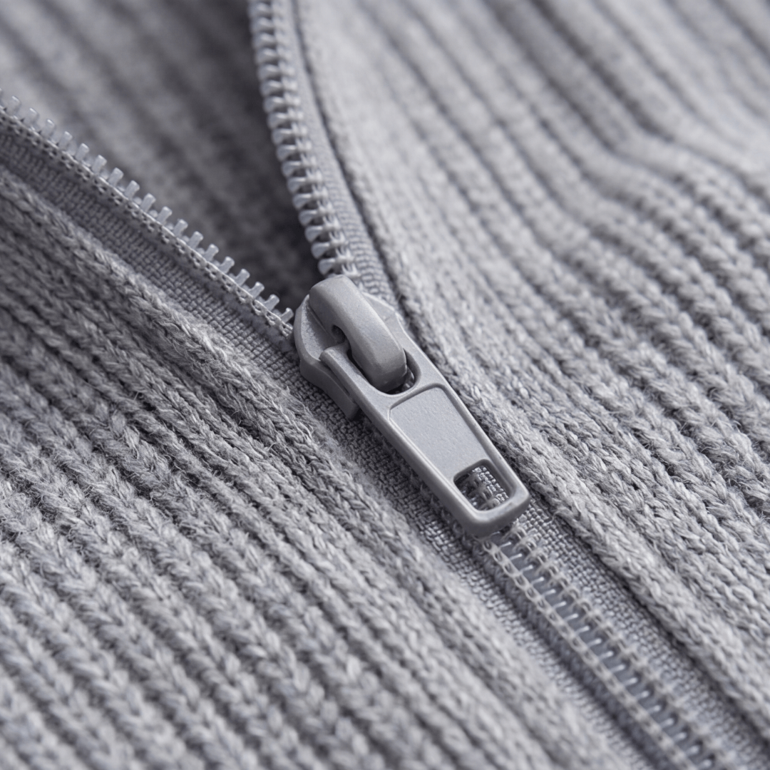 Covena Ribbed Zip-Up Knitted Cardigan with Pockets for Women