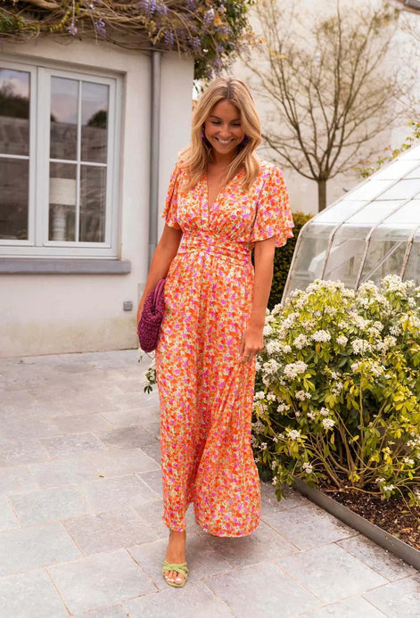 Amelia Floral Wrap Maxi Dress for Autumn Wedding Guests