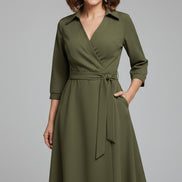 Matilda Long Sleeve Woven Wrap Midi Dress for Christmas Party