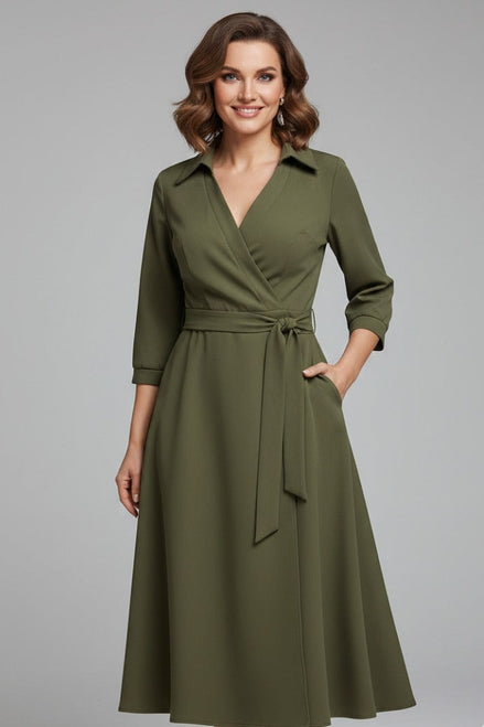 Matilda Long Sleeve Woven Wrap Midi Dress for Christmas Party