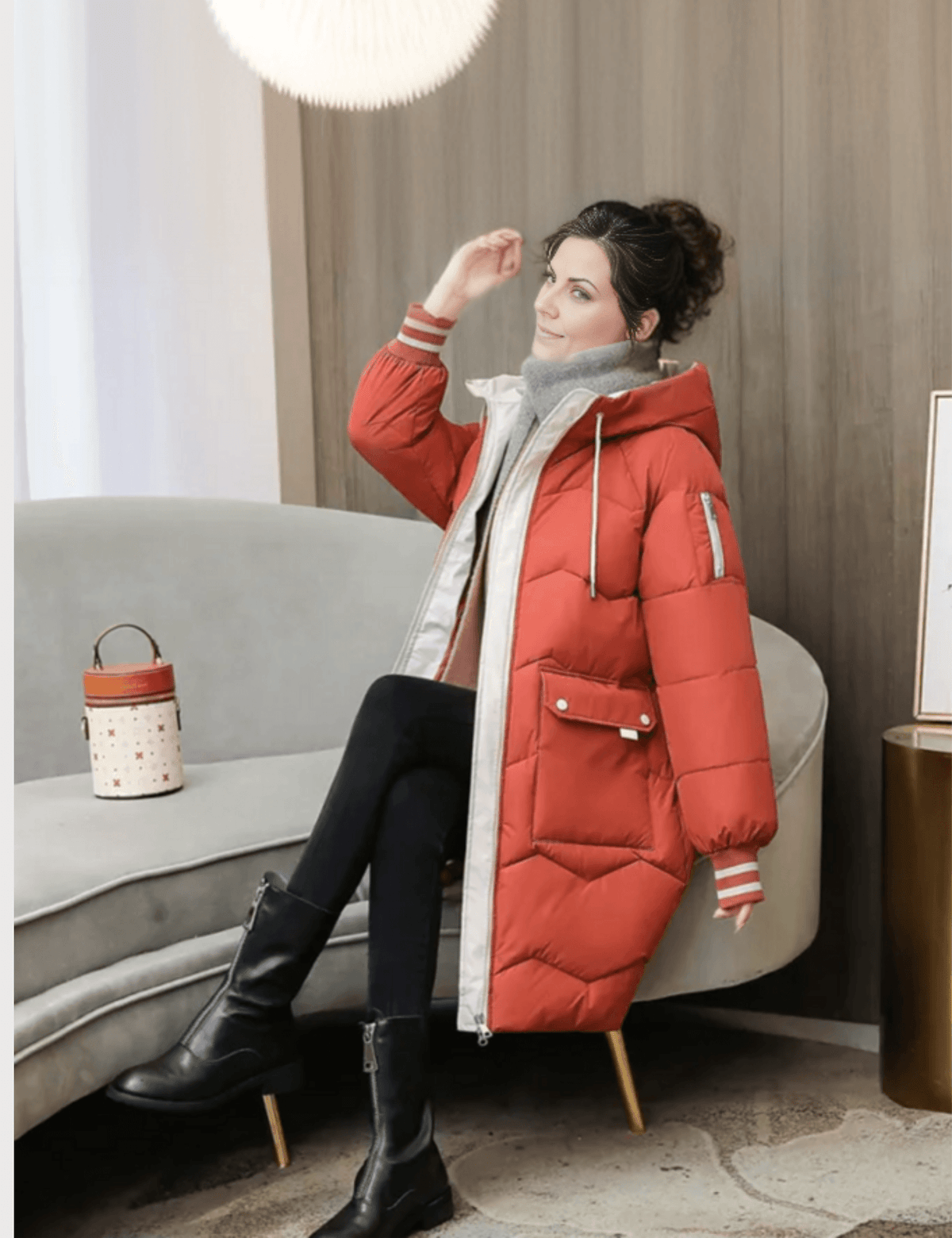 Hooded Longline Quilted Puffer Coat with Drawstring Waist