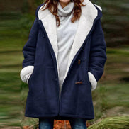 Women's Fleece-Lined Faux Suede Hooded Jacket with Toggle Closure