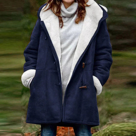 Women's Fleece-Lined Faux Suede Hooded Jacket with Toggle Closure