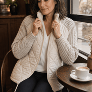 Women's Knit-Panel Quilted Puffer Jacket with Ribbed Cuffs