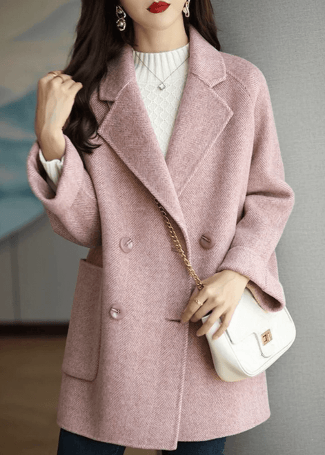 Oihana Women's Double-Breasted Wool-Blend Winter Coat with Self-Tie Belt