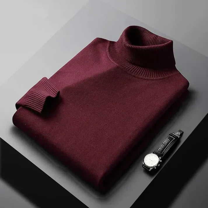 Men's Knit Turtleneck Jumper with Ribbed Collar