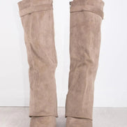 Fold-Over Pointed Toe Knee-High Suede Boots for Women in Winter