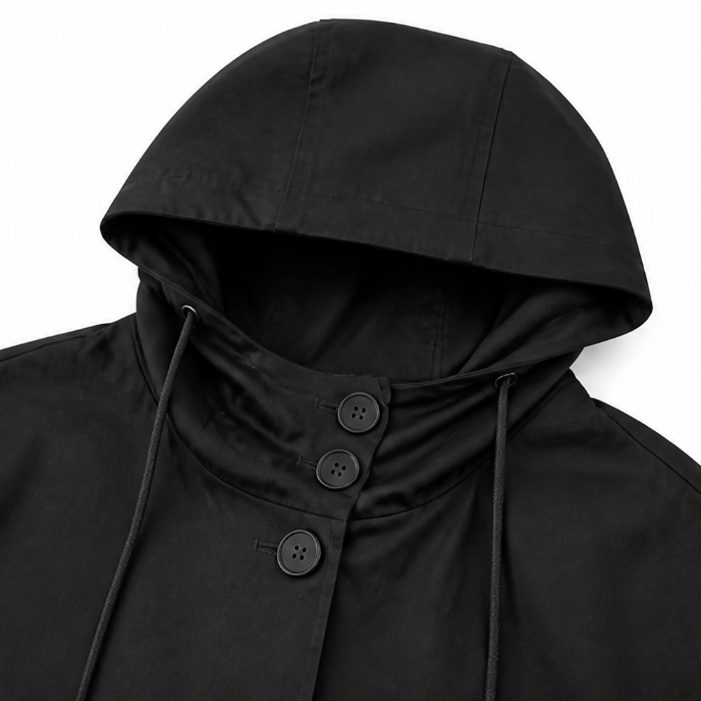 Hooded Midi Coat with Drawstring Waist for Women