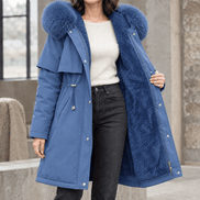 Agnes-Hope Women's Longline Hooded Winter Coat with Faux Fur Trim and Drawcord Waist