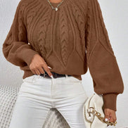 Women's Cable-Knit Cropped Jumper with Ribbed Crew Neck