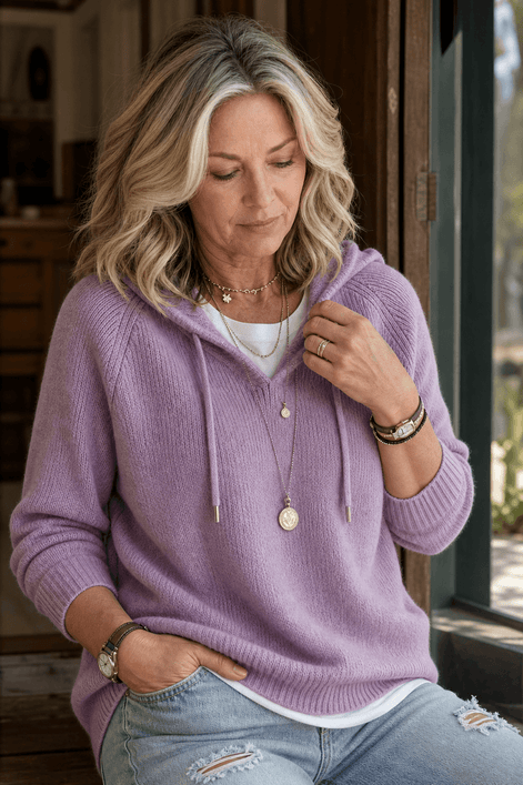 Women's Ribbed Hooded Knit Jumper with Drawstring