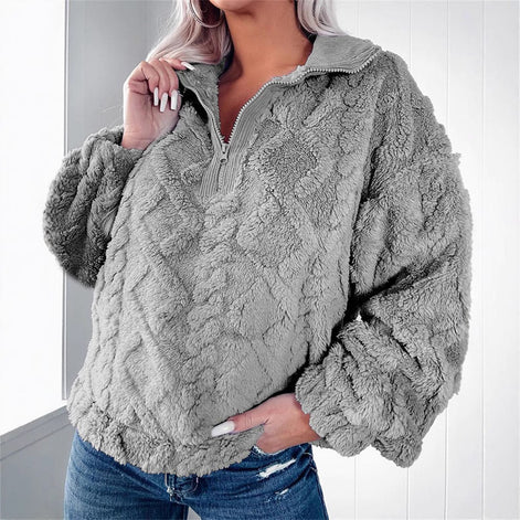 Women's Textured Fleece Quarter-Zip Pullover with Stand Collar