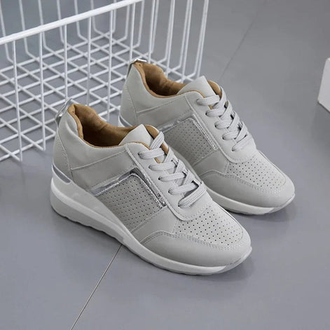 Women's Lace-Up Wedge Cushioned Sneakers with Breathable Mesh Panels