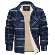 Men's Sherpa-Lined Plaid Flannel Shirt Jacket with Button Pockets