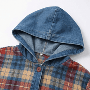 Weslyn Plaid Hooded Shacket with Denim Trim