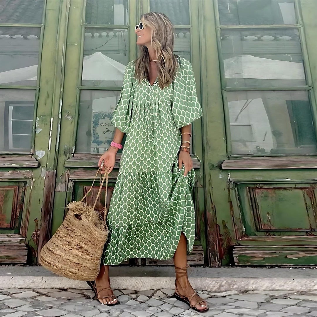 Relaxed Fit Floral Woven Maxi Dress for Christmas Parties