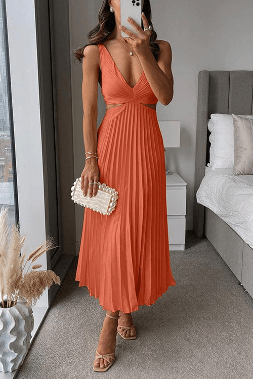 Sanne Pleated Satin Midi Dressing Gown for Ladies