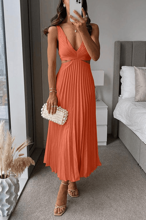 Sanne Pleated Satin Midi Dressing Gown for Ladies
