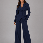 Cinched-Waist Blazer and Wide-Leg Trouser Suit with Tailored Fit