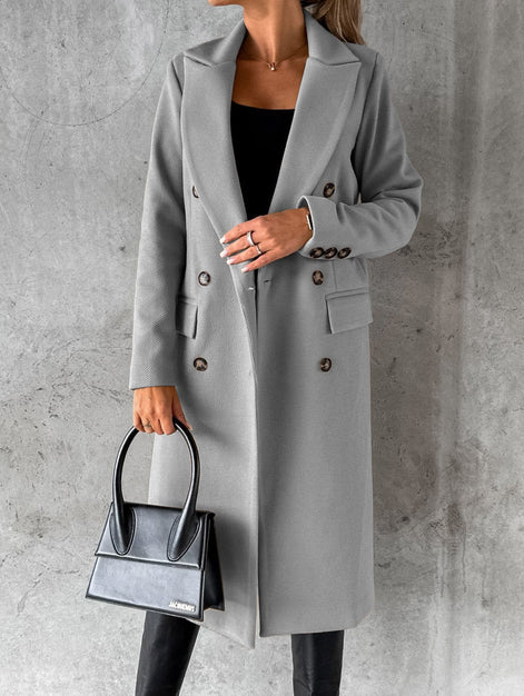 Jolie Double-Breasted Longline Women's Winter Coat with Tailored Lapels
