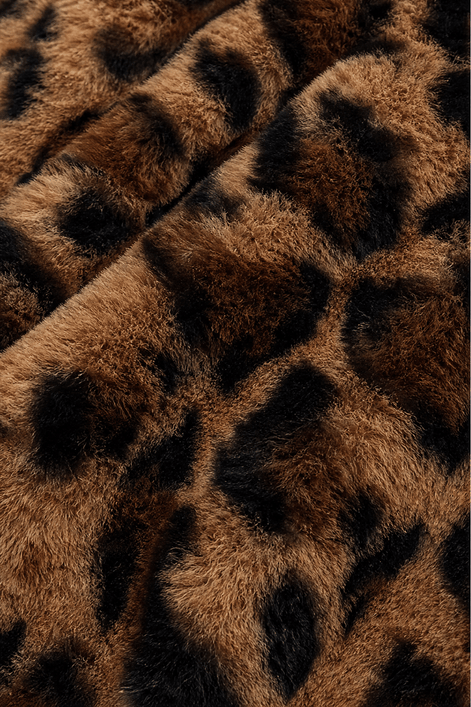Women's Leopard Print Faux Fur Longline Coat with Open Front
