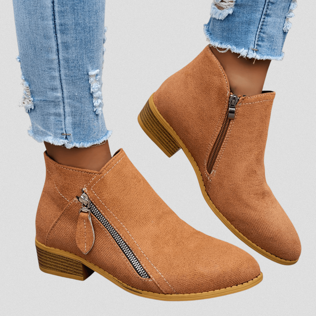 Women's Faux Suede Side-Zip Ankle Boots with Stacked Block Heel