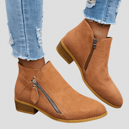Women's Faux Suede Side-Zip Ankle Boots with Stacked Block Heel